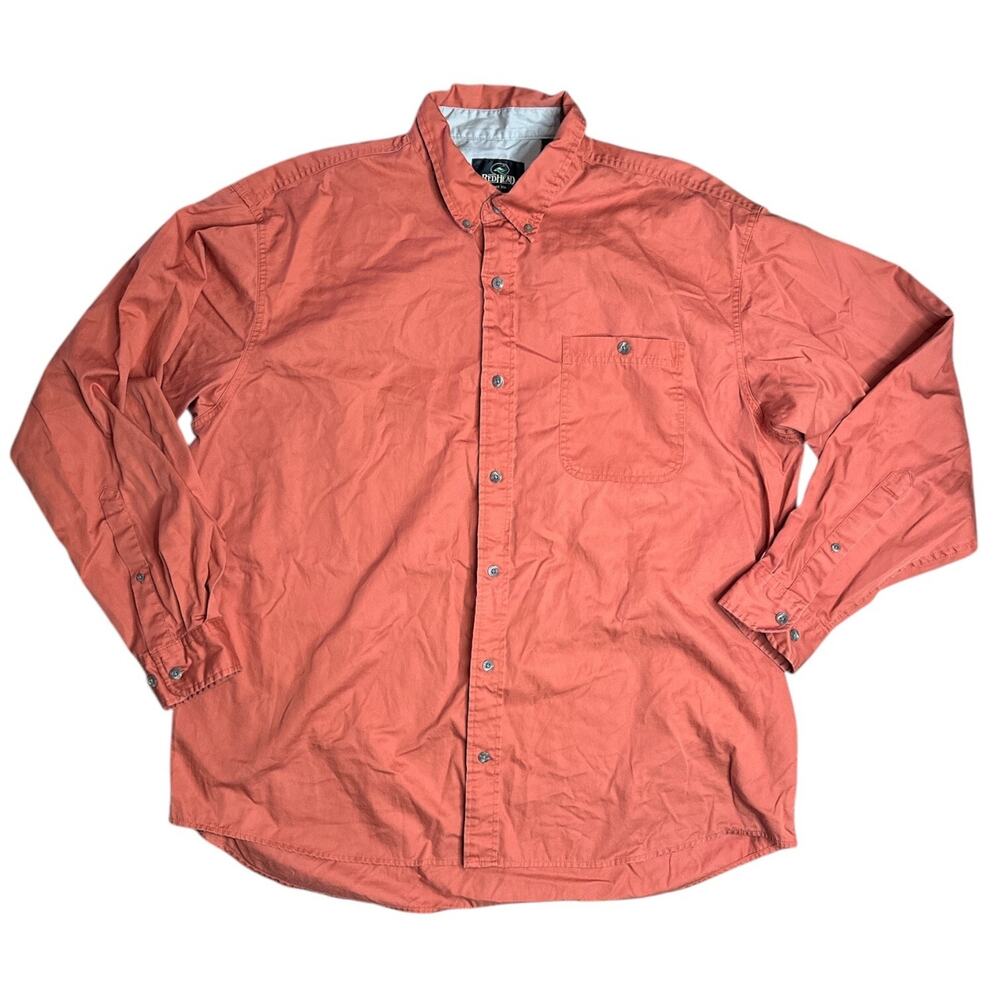 Bass Pro Shops Redhead L/S Button Up Shirt Men's 2XL Pumpkin Orange 100% Cotton‎